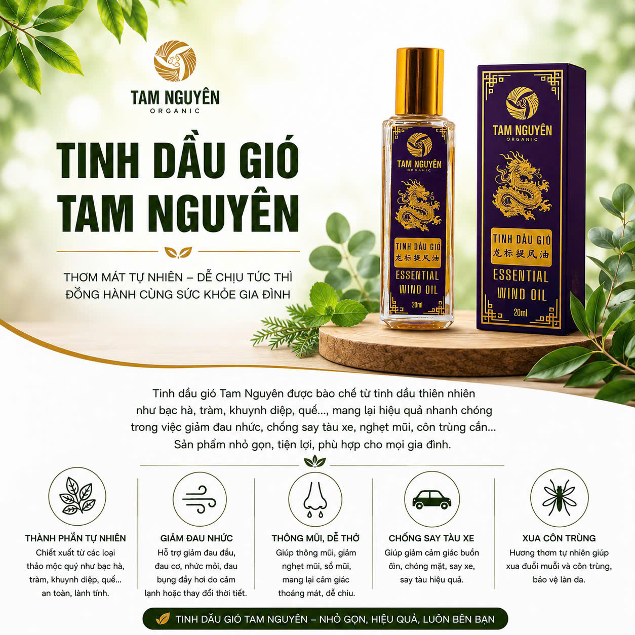 Tinh dầu nguyên chất Tam Nguyên chiết xuất 100% từ thiên nhiên, an toàn, thơm lâu. Hỗ trợ thư giãn, khử mùi, mùi côn trùng hiệu quả cho gia đình bạn.